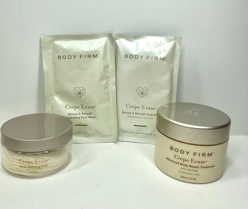 Crepe Erase Body Firm 4 Pc Set Body Repair Pads Foot Masks TruFirm 10 oz New
